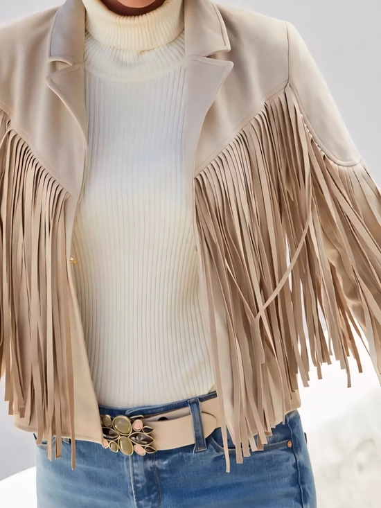 Boston Proper Jackets & Blazers - Boston Proper Beige Suede Fringe Jacket